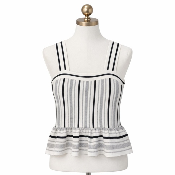 Banana Republic Tops - Banana Republic Black White Cotton Sweater Knit Peplum Ruffle Tank Top SZ XS​